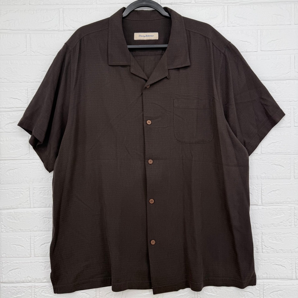 Tommy Bahama Camp Shirt Mens XXL Brown Short Sleeve Casual Tropical Summer